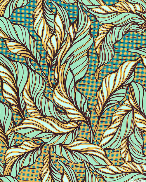 Dutch Wax Print - Growing Leaves - Mint Green/Gold