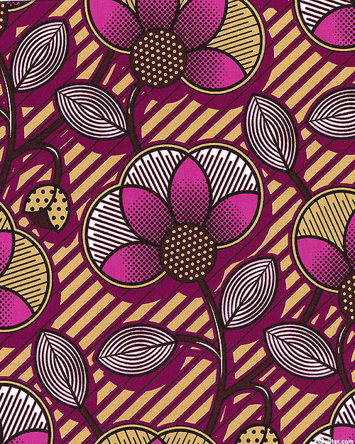 Dutch Wax Print - Dynamic Florals - Plum Purple/Gold