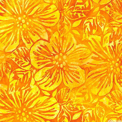 Floral Fantasy - Open Flowers Batik - Citrus Yellow