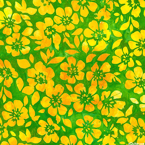 Floral Fantasy - Scattered Flowers Batik - Parrot Green