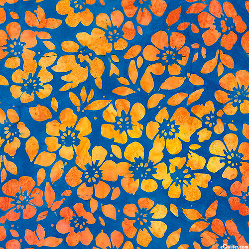 Floral Fantasy - Scattered Flowers Batik - Cerulean Blue