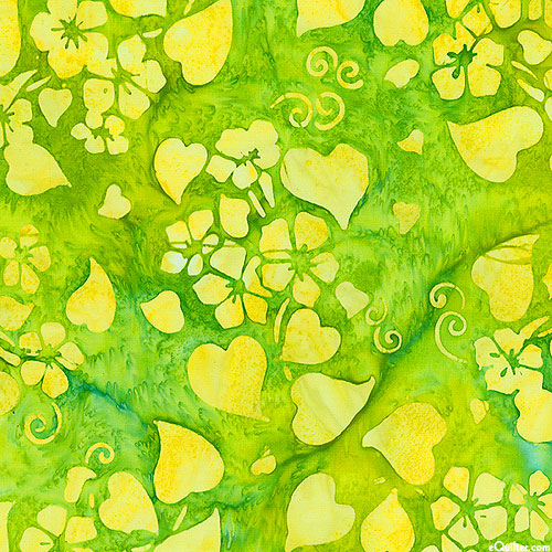 Floral Fantasy - Hearts & Flowers Batik - Kiwi Green