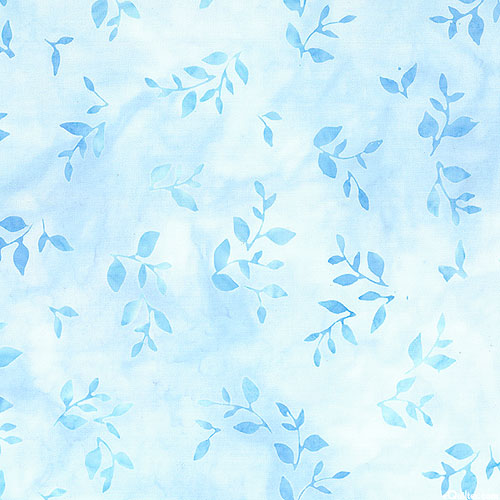Pastel Petals - Leafy Stems Batik - Water Blue