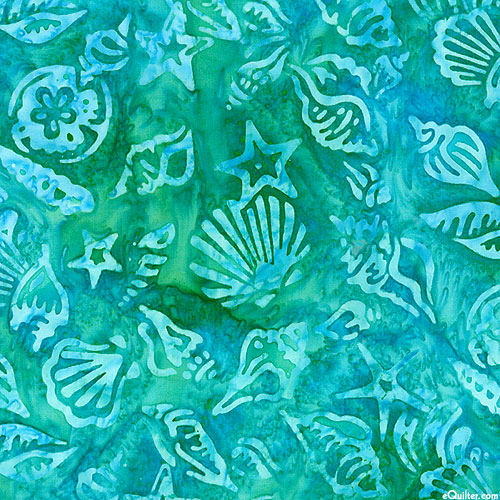 Seashore - Tossed Seashells Batik - Sea Green