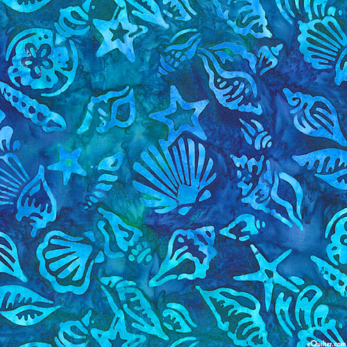 Seashore - Tossed Seashells Batik - Nautical Blue