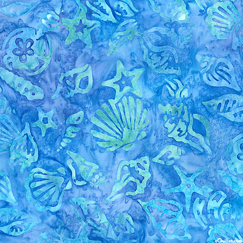Seashore - Tossed Seashells Batik - Sky Blue