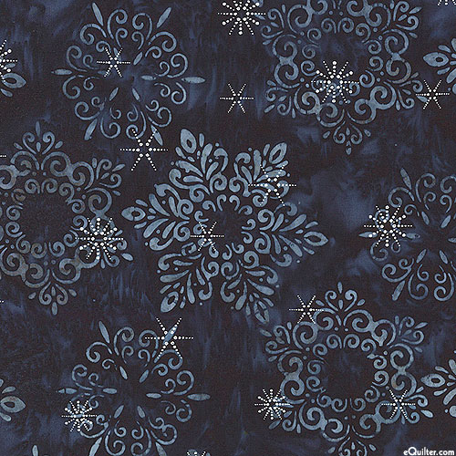 Winter Wonderland - Snowy Flakes Batik - Midnight Blue/Silver