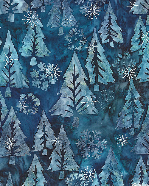 Winter Wonderland - Woodlands Batik - Teal/Silver