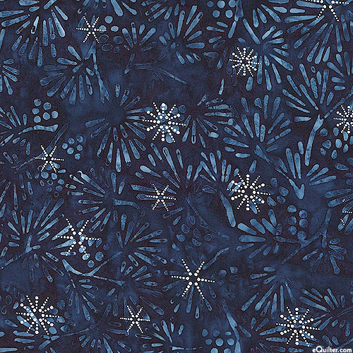 Winter Wonderland - Pine Branches Batik - Midnight Blue/Silver