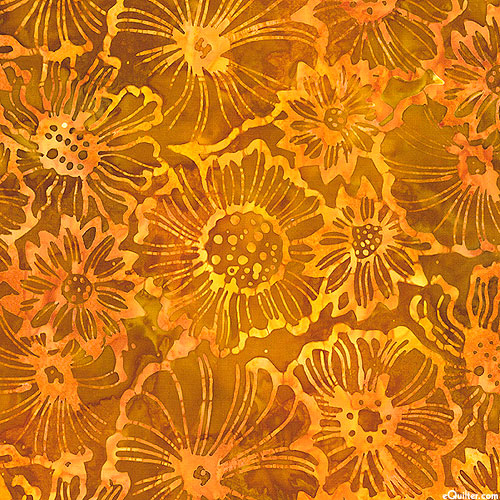 Sunrise Blossoms - Floral Collage Batik - Pumpkin Spice