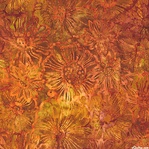 Sunrise Blossoms - Floral Collage Batik - Nutmeg