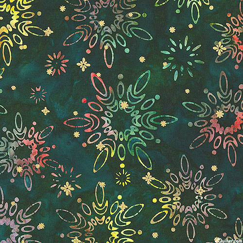 Winter Sparkle - Radiant Shapes Batik - Hunter Green/Gold