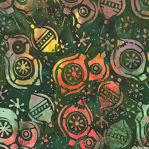 Christmastime - Ornaments Batik - Hunter Green/Gold