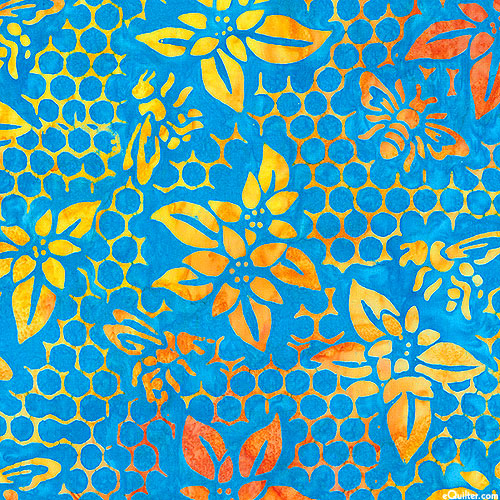 Summer Zest - Floral Hexes Batik - Cerulean Blue