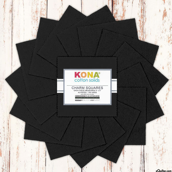 Kona Cotton Solids - Black - 5" Charm Pack