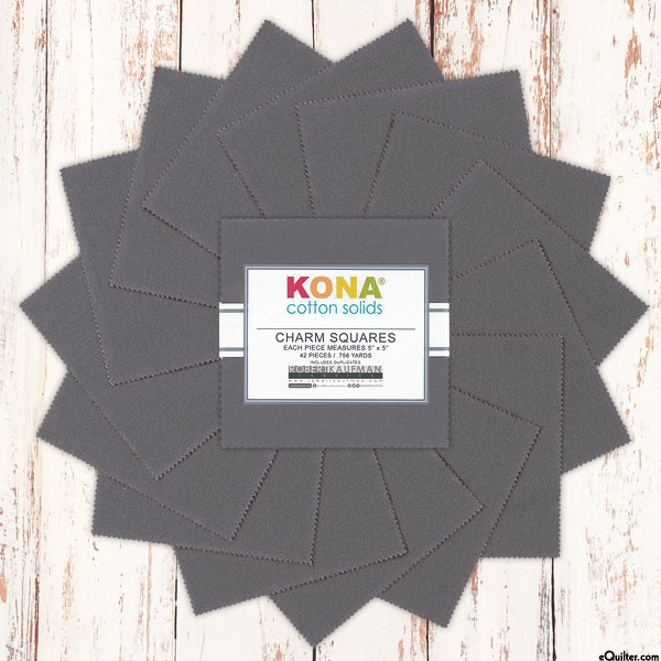 Kona Cotton Solids - Coal Gray - 5" Charm Pack