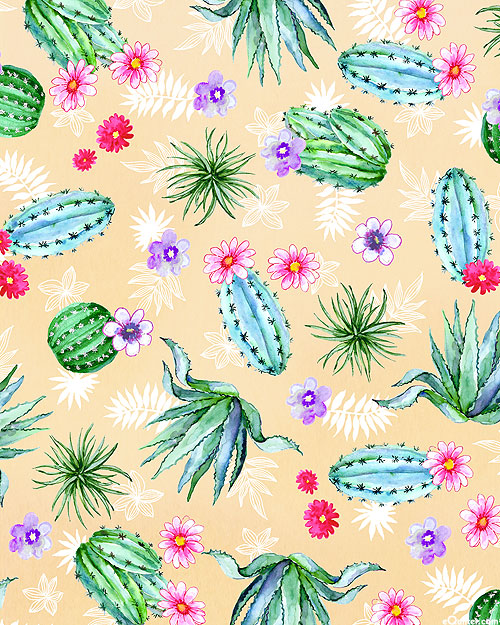 Desert Blooms - Watercolor Cacti - Parchment - DIGITAL