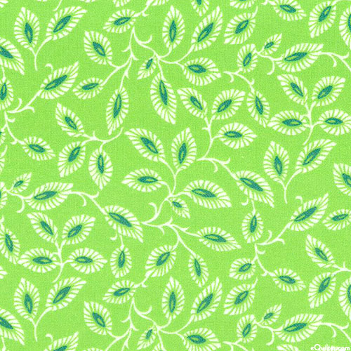 Flowerhouse Time Well Spent - Spring Leaves - Kiwi - FLANNEL