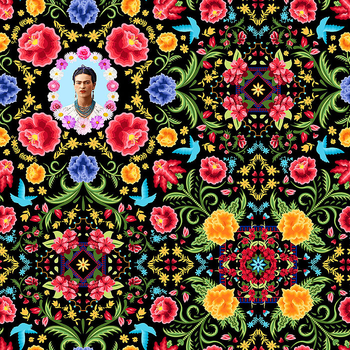 Frida Kahlo - Flower Garden Tiles - Black