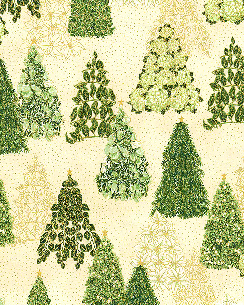 Snow Flower - Christmas Trees - Buttercreme/Gold