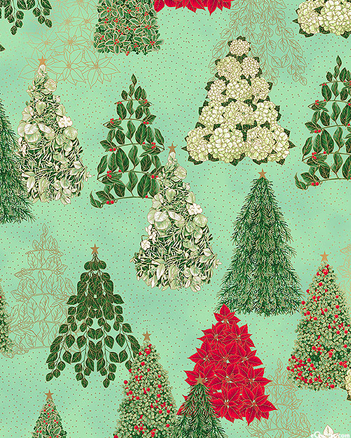 Snow Flower - Christmas Trees - Pistachio Green/Gold