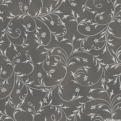 Snow Flower - Scrolling Holly - Charcoal Gray/Silver