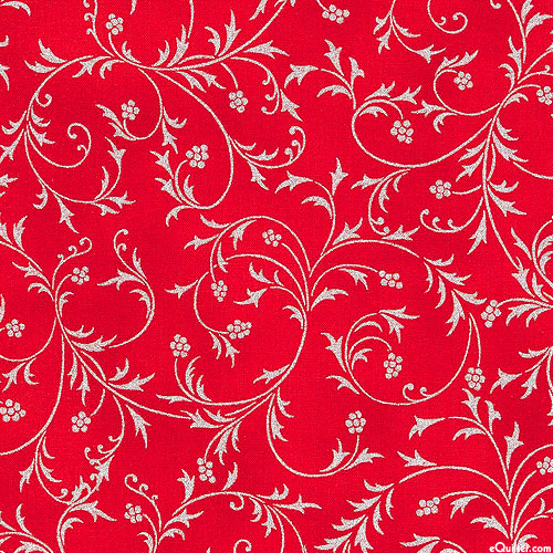 Snow Flower - Scrolling Holly - Flame Red/Silver