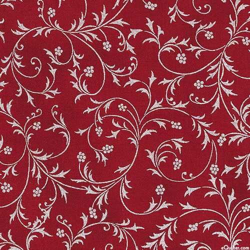 Snow Flower - Scrolling Holly - Merlot Red/Silver