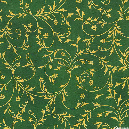Snow Flower - Scrolling Holly - Emerald/Gold