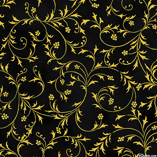 Snow Flower - Scrolling Holly - Black/Gold