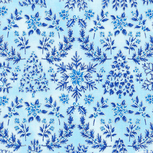 Snow Flower - Christmas Floral Motifs - Cloud Blue/Silver