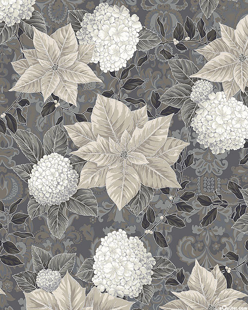 Snow Flower - Poinsettias & Hydrangeas - Pewter Gray/Silver