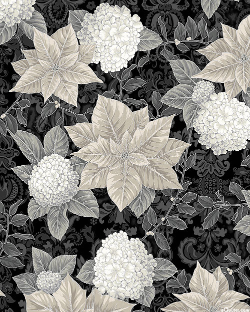 Snow Flower - Poinsettias & Hydrangeas - Pepper Black/Silver
