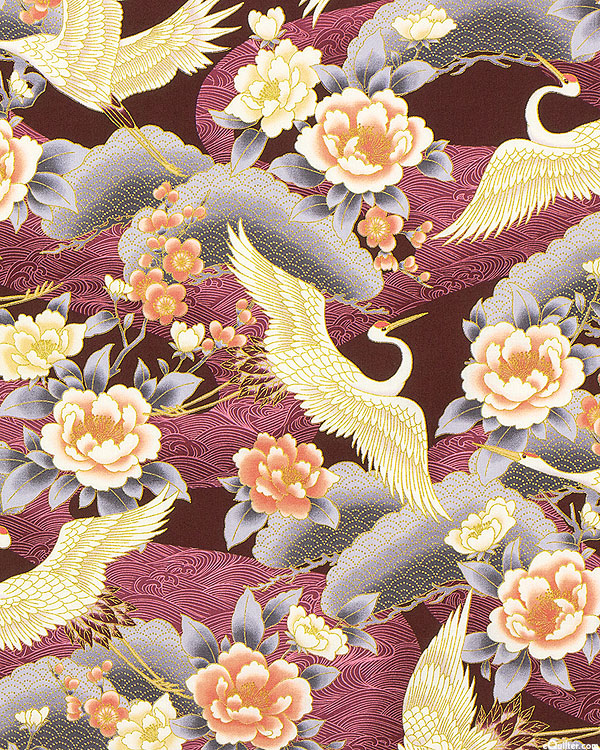 Imperial Collection: Honoka - Swooping Cranes - Mahogany/Gold