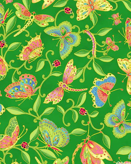 Parvaneh's Butterflies - Botanical Ballet - Parrot Green/Gold