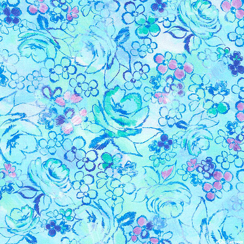 Wishwell: Bloomburst - Sketched Blossoms - Bahama Blue - DIGITAL