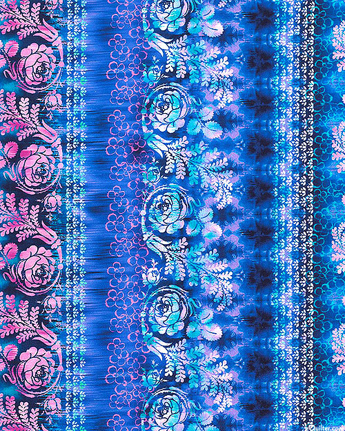 Wishwell: Bloomburst - Stamped Floral Stripe - Sapphire