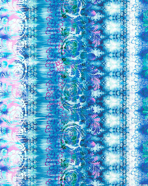 Wishwell: Bloomburst - Stamped Floral Stripe - Peacock - DIGITAL