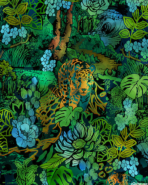 Midnight In The Jungle - Garden Leopard - Jungle Green - DIGITAL