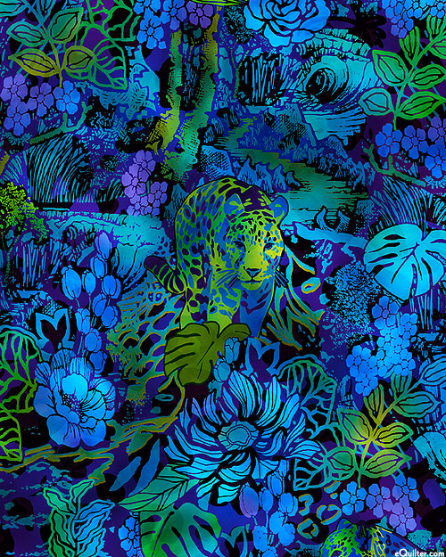 Midnight In The Jungle - Garden Leopard - Cerulean - DIGITAL