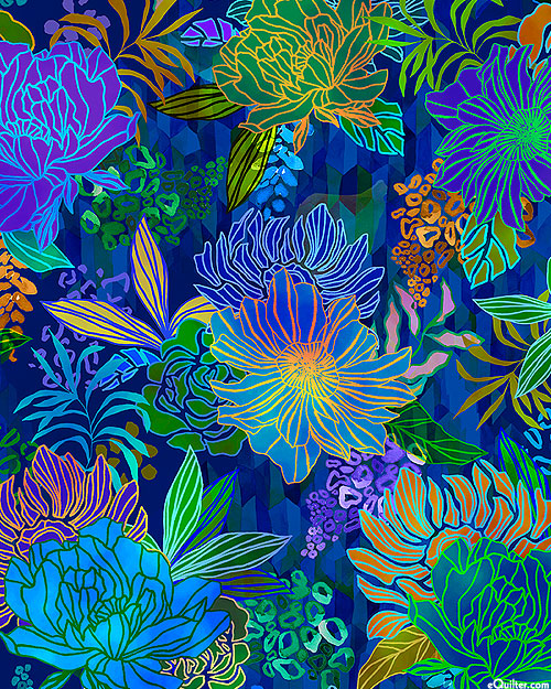 Midnight In The Jungle - Forest Florals - Sapphire - DIGITAL