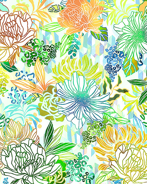 Midnight In The Jungle - Forest Florals - White - DIGITAL