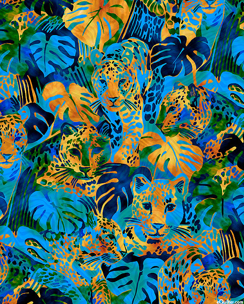 Midnight In The Jungle - Leopard Lookout - Azure - DIGITAL