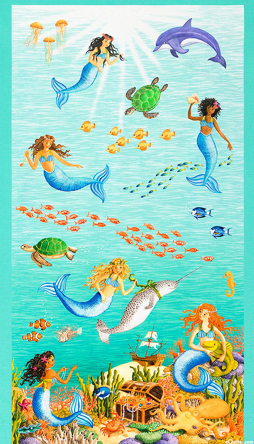 Once Upon A Mermaid - Ocean Living - Deep Aqua - 24" x 44" PANEL