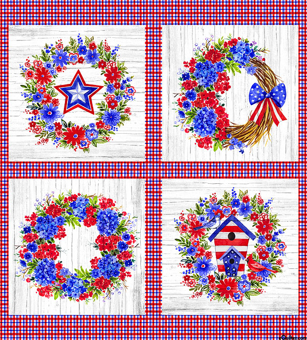 Independence Day - Patriotic Wreaths - Multi - 36" x 44" PANEL