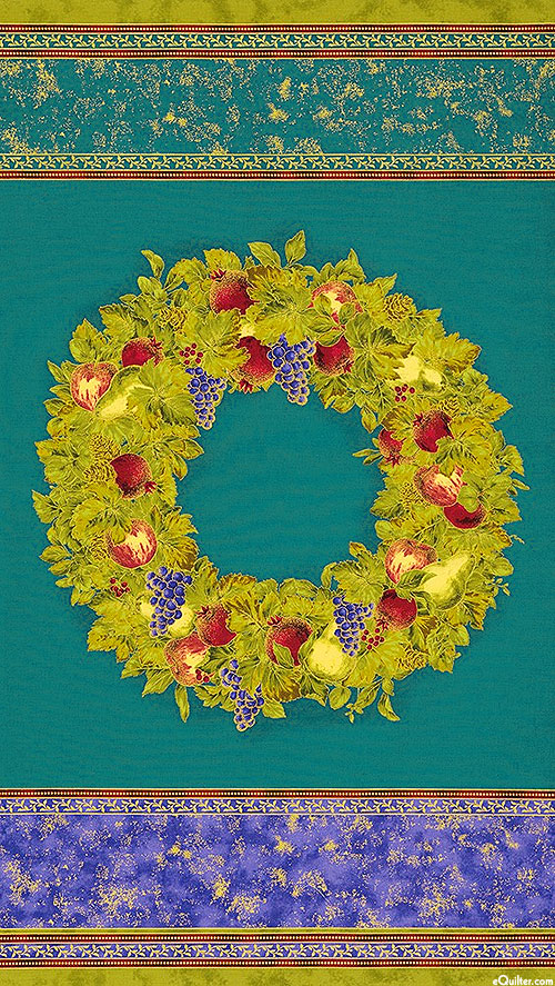 Nature's Harvest - Autumn Wreath - Teal/Gold - 24" x 44" PANEL