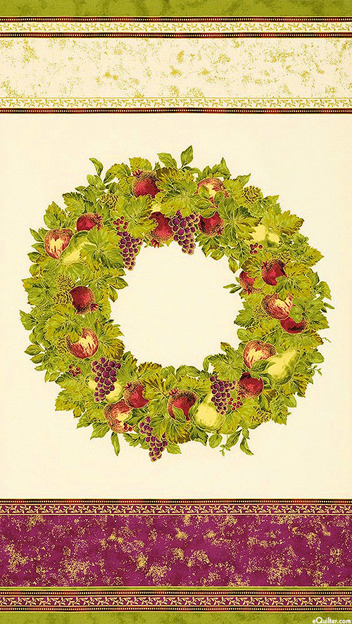 Nature's Harvest - Autumn Wreath - Ivory/Gold - 24" x 44" PANEL