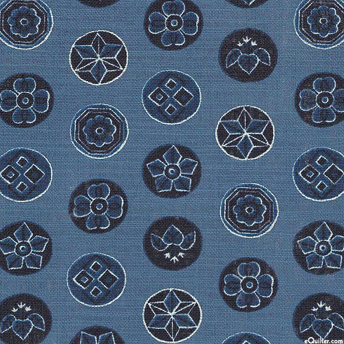 Nara Homespun - Sashiko Floral Medallions - Steel Blue