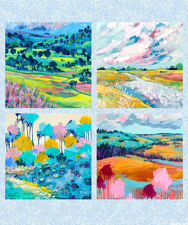 Painterly Trees - Landscape Blocks - Blue - 36" x 44" PANEL