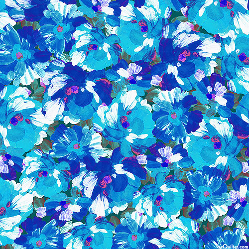 Painterly Petals - Brushstroke Florals - Azure - DIGITAL